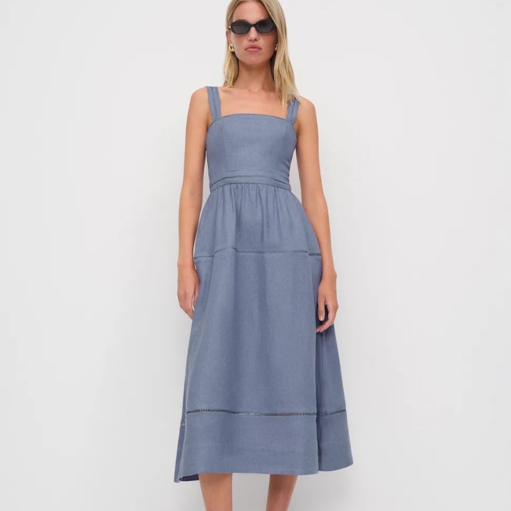 Reformation Everett Linen Dress Blue - Size 2